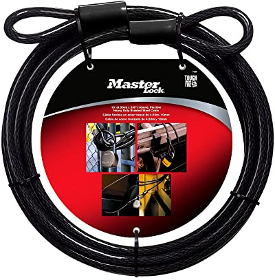 Master Lock 72DPF Braided Steel Looped Ends and 3/8 in. Diameter, Black, 15 ft. Cable