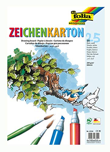 folia 8700 - Zeichenkarton, 200 g/qm, DIN A3, 25 Blatt, weiß - Zeichenpapier für vielfältige kreative Ideen