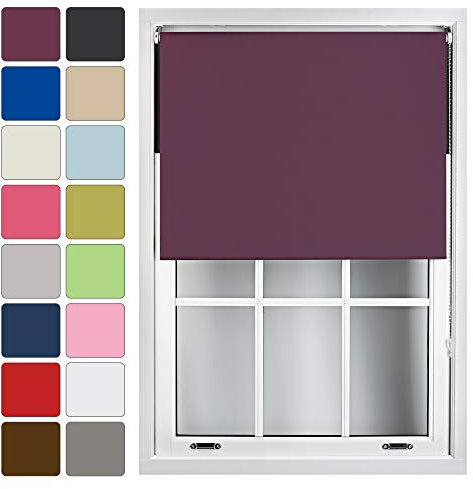FURNISHED Roller Blinds Window Blackout Blind - 100% Black Out Thermal Fabric Easy Fit Fittings - Custom Made to Measure Blackout Blind Bedroom Bathroom Kitchen, Aubergine, Up to 60W x 165H cm