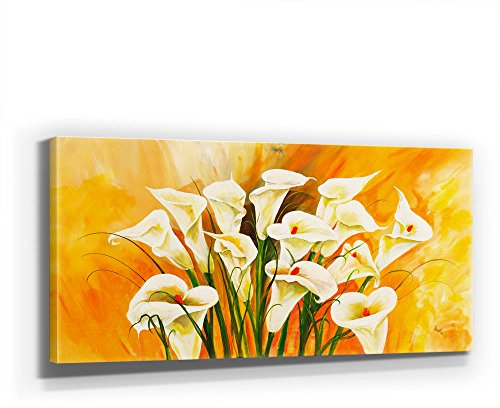 CALLAS - LEINWAND - 110x50cm BILD CALLA BLUMEN - KUNST - XXL 110x50cm, Leinwand auf Holzrahmen aufgespannt, UV-stabil und wasserfest, XXL Deko Bild abstrakt FineArtPrint Wandbild