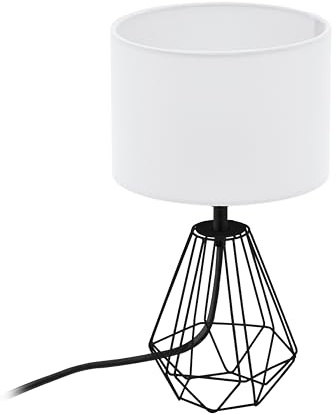 EGLO Nachttischlampe Carlton 2, Deko Tischlampe Vintage | Retro Lampe aus Metall und Stoff in Weiß und Schwarz, E14