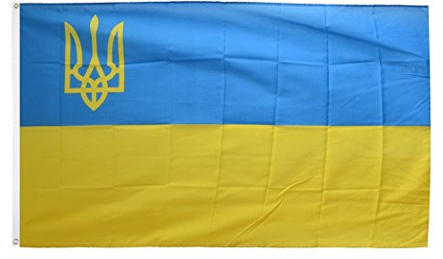 Flaggenfritze Fahne/Flagge Ukraine mit Wappen Links + gratis Sticker
