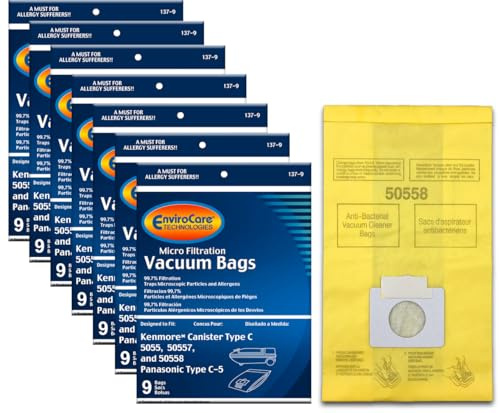 Envirocare Premium Replacement Multi-layer Micro Filtration Vacuum Bags Compatible with Kenmore Canister Vacuums Type C/Q. 5055, 50557 and 50558 Panasonic Type C-5, 63 Bags