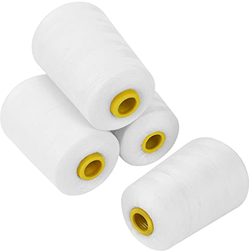 Curtzy 4 stk Overlockgarn - 4 x 4.572 Meter Weiß Stickgarn - Nähgarn Rollen für Stickerei, Quilten & mehr - Polyestergarn - Overlock Konen - Nähfäden - Nähmaschinengarn