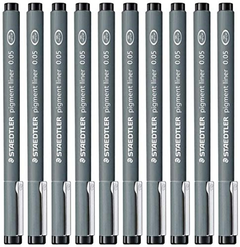 Staedtler 0.05 mm Pigment Liner Fineliner Sketching Drawing Drafting Pens Pack of 10