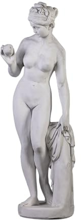 gartendekoparadies.de Statue der Venus mit Apfel, Steinfigur aus Steinguss, Grau, H. 119 cm, 76 kg, Frostsicher für Außenbereich