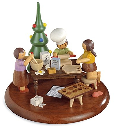 Rudolphs Schatzkiste Spieluhr Motivplattform für elektrische Spieldosen „In der Weihnachtsbäckerei'' Ø:15cm NEU Spieluhr Spielwerk Schnee Figur Seiffen Erzgebirge Holz Dekoration Weihnachten
