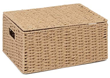 Arpan Natural Paper Rope Storage Basket Box With Lid (Large)