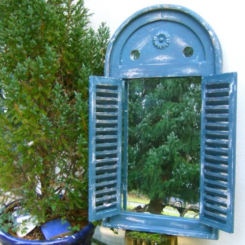Antikas - Spiegelfenster in tollem griechisch Blau -Wandspiegel im Bad Fenster als Spiegel