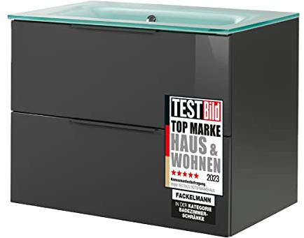 FACKELMANN Luna Badmöbel Set 2 Teile/Glas Waschbecken/Waschbeckenunterschrank mit 2 Schubladen/Badschrank mit Soft-Close/hochwertige Möbel fürs Bad/Korpus & Front: Anthrazit/Breite: 80 cm