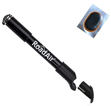 Road-Air M22-02 Rahmenpumpe Fahrradpumpe Flexschlauch schwarz inkl. 1 x Schlauchflicken