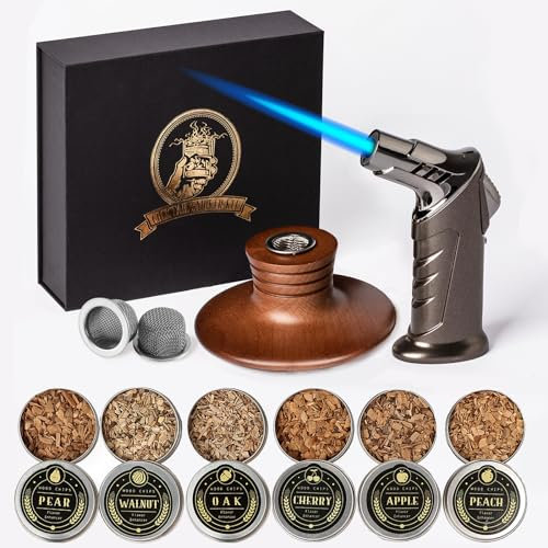 ComboJoy Bourbon Gifts for Men – Kit fumoir à cocktail avec torche et copeaux de bois pour whisky, bourbon, kit de cocktail à l'ancienne, cadeaux de whisky, pour papa, mari et amateurs de cocktails