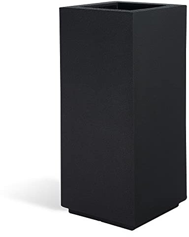 PolyStone Kensington Tall Modern Outdoor/Indoor Column Planter, 16” L x 16 W x 36 H, Lightweight, Heavy Duty, Weather Resistant, Polymer Finish, Commercial and Residential - Black