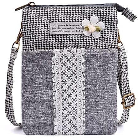 LassZone Small Crossbody Bag for Women Canvas Mobile Phone Bag Ladies National Pattern Handbags Girls Mini Shoulder Bags Wallet Purse Coin Pouch