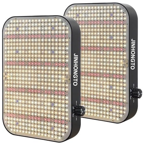 2-Piece JINHONGTO Lampe LED Horticole avec Boîtier ABS, 65Watt×2 Lampe Horticole avec LED IR et UV, Lampe Croissance Spectre Complet, avec Fonction de Gradation et de uirlande, Lampe pour Plantes