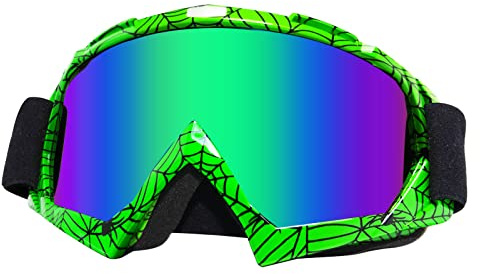CoPvner Dirt Bike Motorcycle Goggles ATV Motocross Riding Goggles UV400 OTG Offroad MX Helmet Racing Four Wheeler Goggle for Adults Men Women Youth Kids(Spider green frame+color lens)