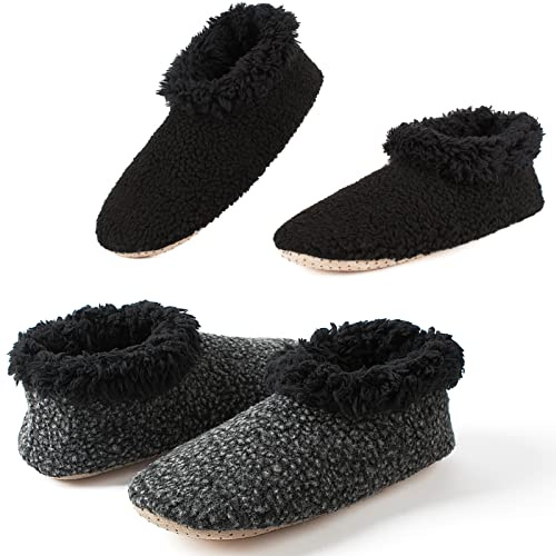 Cozylook 2-Pack Men's Slippers with Soft Non Slip Soles, Warm Fuzzy Slipper Socks, Size 12-13