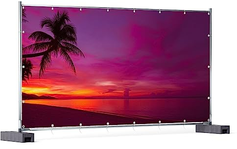 Wallario XXL Outdoor-Poster für Garten oder Balkon Abendrot unter Palmen - Pinker Himmel am Strand, Motivbanner Größe: ca. 340 x 173 cm, Outdoor-Bild