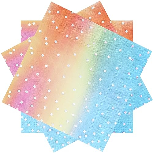 33 x 33 cm rosa und silberfarbene Servietten, Regenbogen-Servietten, rosa Einweg-Cocktail-Papierservietten, 100 Stück Pastell-Servietten für Frauen, Geburtstag, Hochzeit, Regenbogen-Partyzubehör