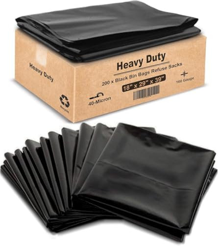 100 Bin Bags 140L (22x34x47) Extra Strong Bin Bags Compactor Sacks Extra Strong & Wide Heavy Duty 200 gauge
