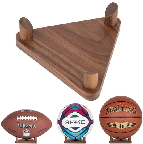 PUERSI Espositore per palloni da basket, calcio, pallavolo, in noce