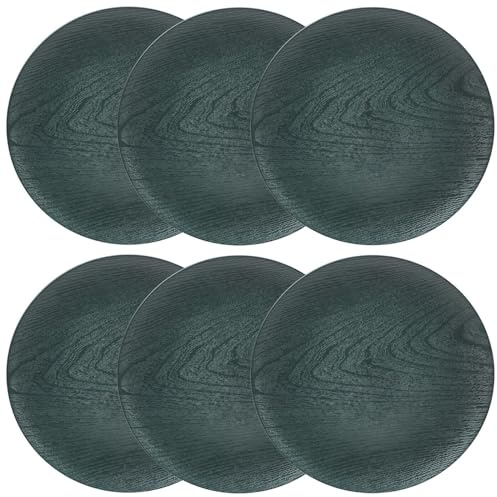 URBN-CHEF Lot de 6 assiettes à dîner imitation bois pour mariage ou Noël Bleu pétrole 33 cm