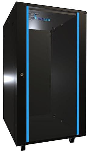 Armario Rack 19 Pulgadas 22 U 600x800 Independiente Paneles Laterales Desmontables Marco para autoensamblaje Armario de Red para UPS Switch Vidrio Templado Negro Armario Rack de servidores