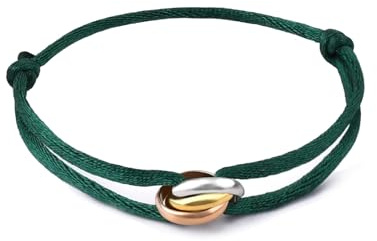 QianSiLi Idee Regalo San Valentino per Lui,Bracciale Con Anello Tricolore, Filo Rosso Del Destino Braccialetti Portafortuna Rossi Per Donna Uomo, Braccialetti Regali Per Lui E Lei, Regolabile (Verde)