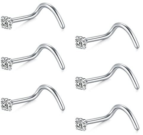 FECTAS Nose Ring Screw Nose Stud 18G 20G Corkscrew Nose Piercing Jewellery Stainless Steel 1.5mm 2mm 2.5mm Diamond Silver Gold