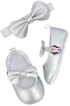 Set Scarpe Primi Passi Fascetta Disney Minnie Ballerina Elegante neonata Bambina Mesi Pantofole Antiscivolo Calzini Bimba Scarpine Bambini Invernali Stivaletti Battesimo Cerimonia (WX6124, 0-6 Mesi)