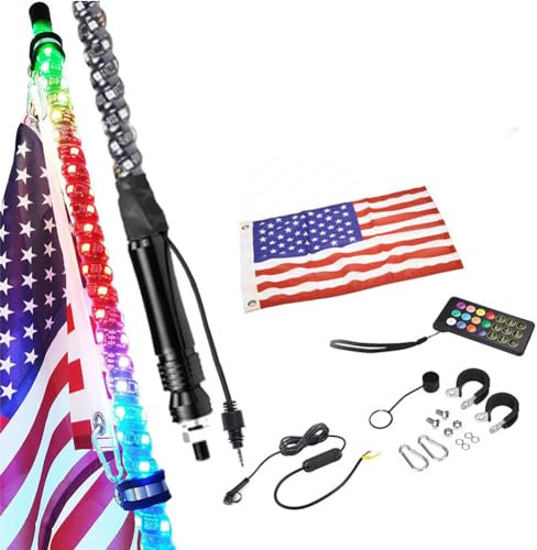 LED Fouet Lumineux RGB en Spirale, avec télécommande lumière Fouet LED pour SUV, ATV, UTV, RZR, Can-Am, camions,Dune Buggy Tout-Terrain (3FT(0.9M)-1 Racine)