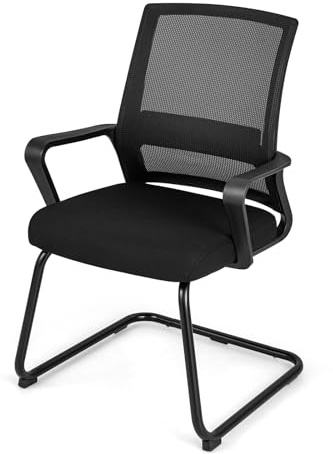 COSTWAY 1/2/4PCS Guest Reception Chairs, Mid-Back Mesh Conference Chairs Computer Armchairs with Lumbar Support and Sled Base, Metal Base Office Chair for Waiting Room Meeting Room (62 x 59 x 94cm, 1)