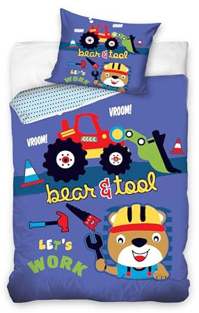 Carbotex Baumaschinen Bagger Baustelle Kinderbettwäsche 135 x 200 cm