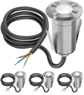 ledscom.de 4x LED Bodeneinbauleuchte GLOX für außen, IP67, aluminium, rund, 35mm Ø, weiß, matt