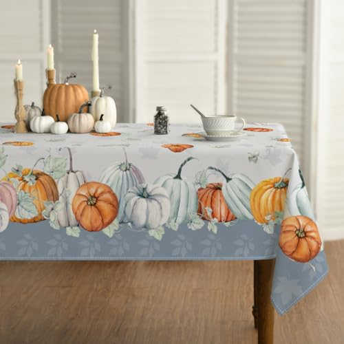Horaldaily Herbst Tischwäsche 140x160 cm Rechteckig, Erntedankfest Herbsternte Orange Weiß Kürbis Tischdecke für Party Picknick Abendessen Dekor
