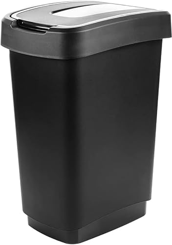 SUSTANIA Poubelle de cuisine, avec couvercle, 25 l, avec couvercle basculant, noir/argent, pour le recyclage et le tri des déchets, fabriquée en UE