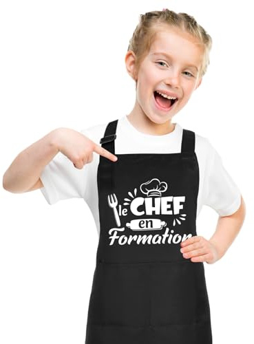 Halinuia Tablier Cuisine Enfant Imperméable | Réglable pour le Chef en Formation avec Poche, Tabliers de Cuisine Jardin pour Garçon ou Fille