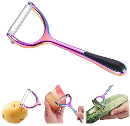 Stainless Steel Vegetable Peeler,Julian Y Peelers with Potato Eye Remover Non-Slip Handle for Apple Carrot Peelers-Kitchen Gadgets (Colorful, Flat)