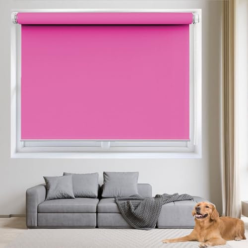 Fensterrollo Rollo 70 x 210 cm Hitzeschutz Und Sichtschutz, Ohne Bohren Seitenzugrollo für Fenster Und Tür, Rosa