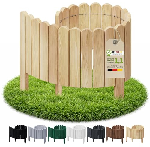 Floranica Rollborder Flexibelt trästaket 100 x 20 cm Natur (Förkortningsbar) Tallträ Rabattkant trä Trästaket på Trädgårdsstaket för fruktträdgårdar Rabattkanter