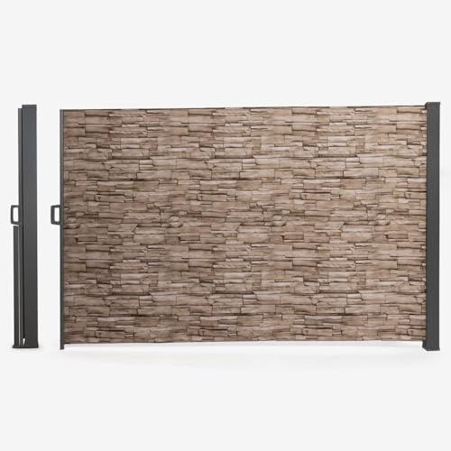 IDMarket - Versenkbarer Außenparavent 180 x 400 cm Steinmotiv Seitenrollo