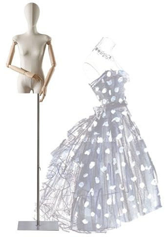 JIAYING Schneiderpuppe Damenbüste Weiblich Mit Kopf Und Holzhänden, Schneiderbüste Schaufensterpuppe Torso Für Kleiderform Anzeige, Höhe Verstellbar 56'' - 80''(A)
