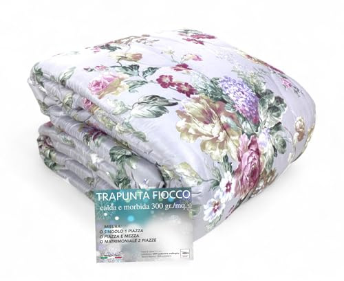 Tex family trapunta fiocco © sanderson fiore fondo grigio invernale - piumone caldo 300 gr/mq, motivo floreale elegante, made in italy - 260x260 cm 2 piazze