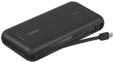 Belkin Batterie Externe (câble intégré, 20K, PD 30 W, Recharge Rapide USB-C Power Delivery, Chargeur Portable pour Tous modèles d’iPhone 16, iPad Pro, Galaxy S25, etc., Noir)