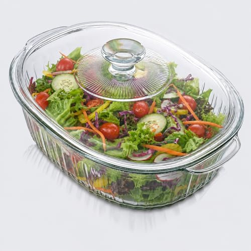 MUHXEL Plat à gratin en verre de 2,8 l avec couvercle, plat à gratin en verre résistant à la chaleur, 2800 ml, cocotte en verre avec couvercle et poignées, verre borosilicate, pour marinade