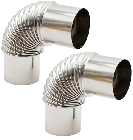 HBALDTEDC Stainless Steel Elbow Chimney Liner Bend， 2PCS 90 Degree Stove Pipe Elbow, 2.36inch Chimney Stainless Steel Flue, Chimney Flue Extension Elbow