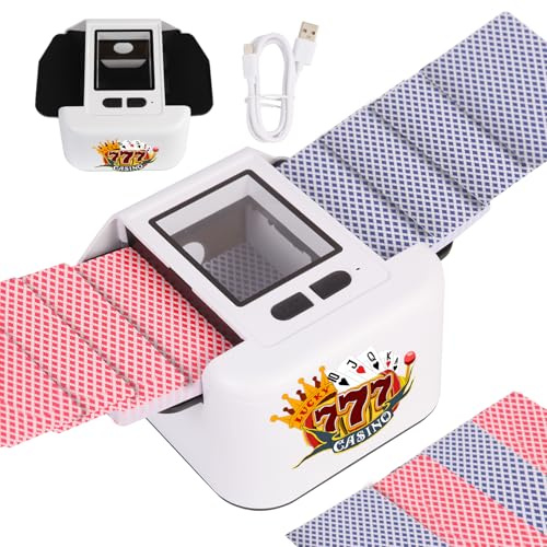Buldoospok Mélangeur de cartes automatique rechargeable à 2 plates, batterie intégrée 2000 mAh, charge USB-C, mélangeur automatique à faible bruit, mélangeur automatique intelligent pour UNO Poker