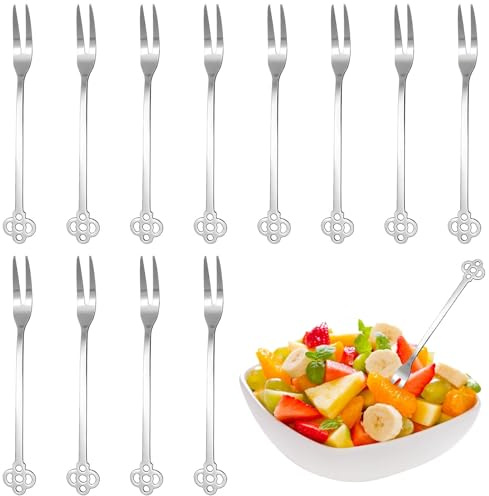 12 forchette da frutta in acciaio inox, forchette da dolce, forchette da dolce, forchette da cocktail, perfette per il tè pomeridiano, una festa da dessert (argento)