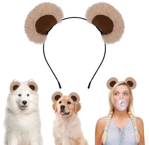 Bear Ears Headband Brown Cute Animals Headwear Fluffy Party Hairband Washing Face Hair Hoops Halloween Festival Cosplay Costume Hair Bands Headpiece for Women Christmas Birthday Decoration Accessory