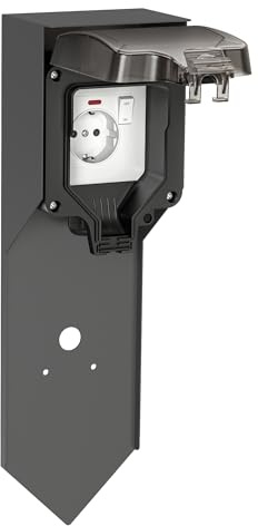 ledscom.de Garten POXO Socket Column with Ground Spike for Outdoor, IP65, 1x, Stainless Steel, Anthracite/Black, Square, 40 cm